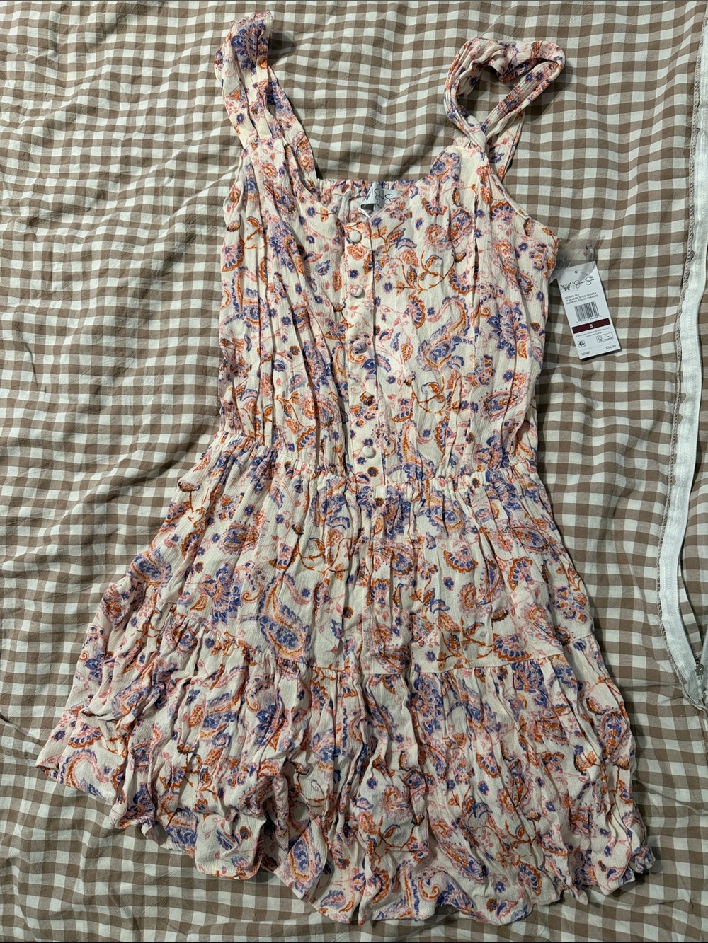 Jessica Simpson Cream Paisley Mini Dress with Orange & Purple Accents